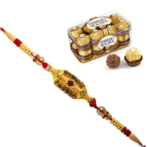 1 Rakhi - Golden Pearl Rakhi With 16 Pcs Ferrero Rocher Box