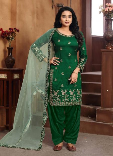Green Art Silk Festival Wear Embroidery Work Patiyala Suit