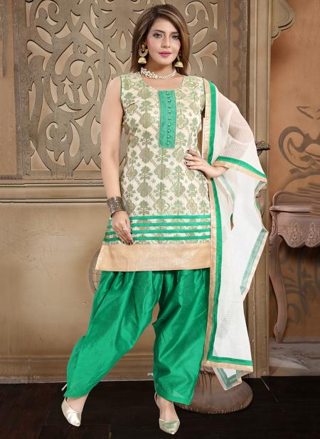 Green Banglori Silk Traditional Wear Chikan Work Readymade Patiala Suit