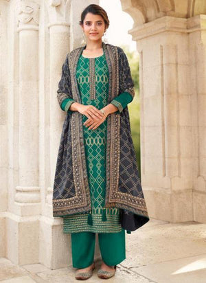 Green Chinnon Festival Wear Embroidery Work Palazzo Suit