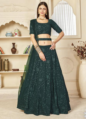 Green Georgette Party Wear Sequins Work Lehenga Choli