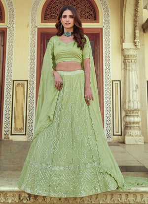 Green Georgette Reception Wear Sequins Work Lehenga Choli