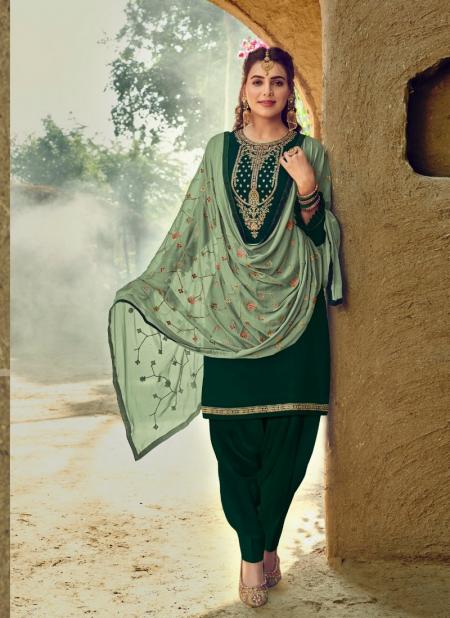 Green Jam Cotton Silk Festival Wear Embroidery Work Patiyala Suit