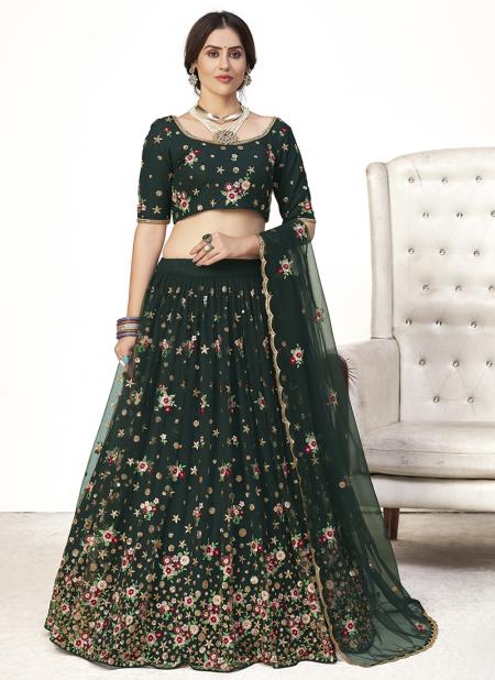 Green Net Party Wear Sequins Work Lehenga Choli