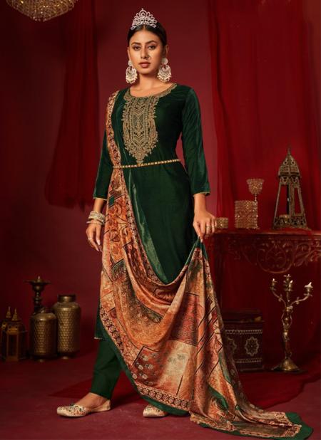 Green Pure Velvet Traditional Wear Coding Work Salwar Suit