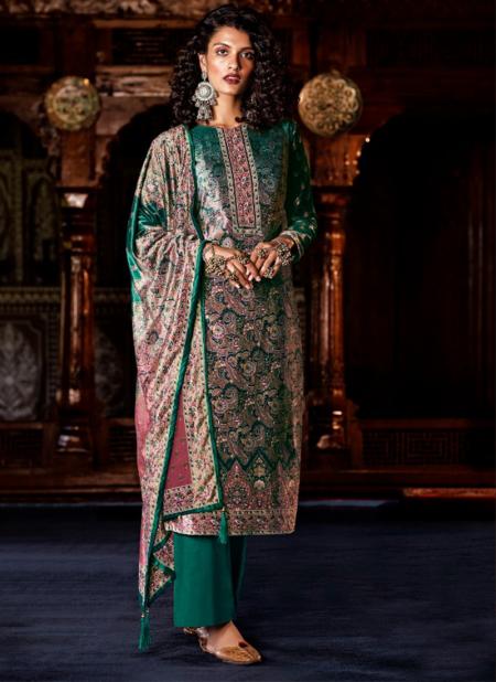 Green Pure Velvet Traditional Wear Digital Printed Palazzo Suit