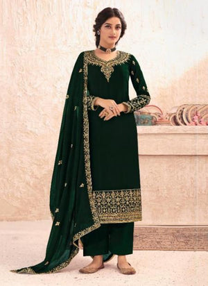 Green Real Georgette Traditional Wear Embroidery Work Palazzo Suit