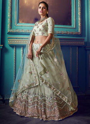 Green Soft Net Reception Wear Sequins Work Lehenga Choli