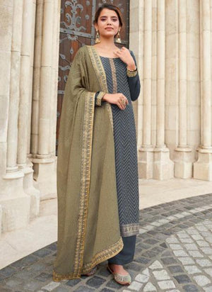 Grey Chinnon Festival Wear Embroidery Work Palazzo Suit
