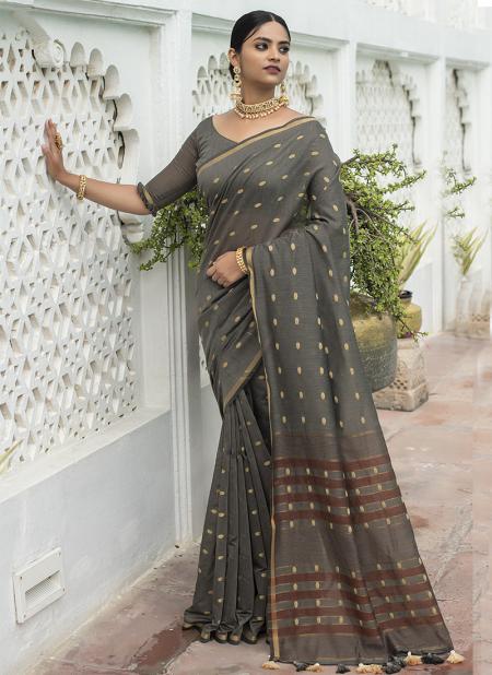 Grey Cotton Traditional Wear Weaving Saree