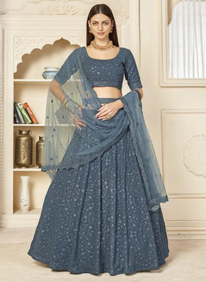 Grey Georgette Party Wear Sequins Work Lehenga Choli