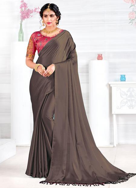 Grey Georgette Satin Party Wear Plain Saree