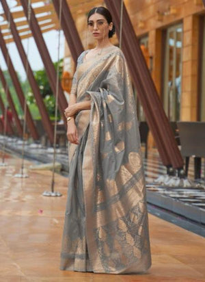 Grey Modal Silk Festival Wear Sequins Work Saree