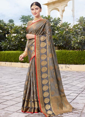 Grey Organza Festival Wear Weaving Saree