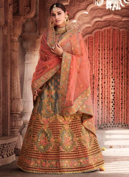 Grey Silk Bridal Wear Heavy Embroidery Work Lehenga Choli
