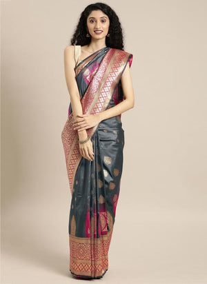 Grey Silk Wedding Wear Weaving Saree