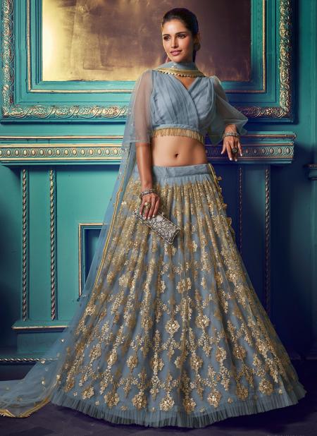 Grey Soft Net Reception Wear Sequins Lehenga Choli