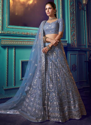 Grey Soft Net Reception Wear Sequins Work Lehenga Choli