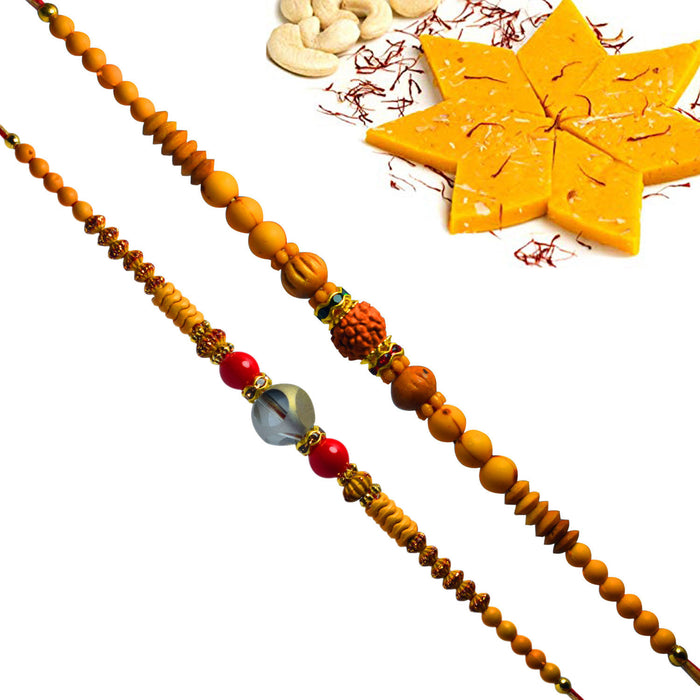 2 Rakhi - Hand Craft Rakhis With Kesar Kaju Katli