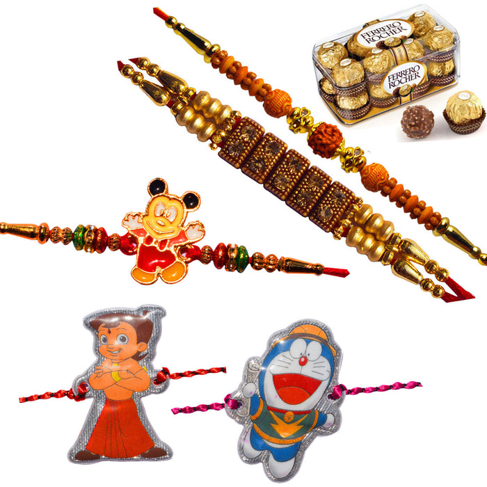 5 Rakhi - Handicraft Family Rakhi Set With Ferrero Rocher Chocolate Box