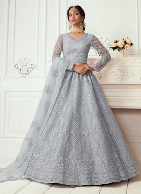 Ice Blue Net Wedding Wear Thread Work Lehenga Choli