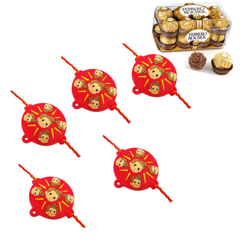 5 Rakhi - Kids Rakhi Set With 16 Pcs Ferrero Rocher Chocolate Box