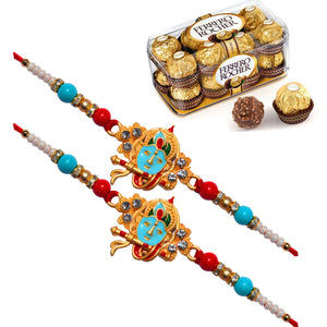 2 Rakhi - Krishna Rakhis With Ferrero Rocher Chocolate Box