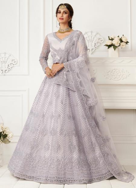 Lavender Net Wedding Wear Thread Work Lehenga Choli