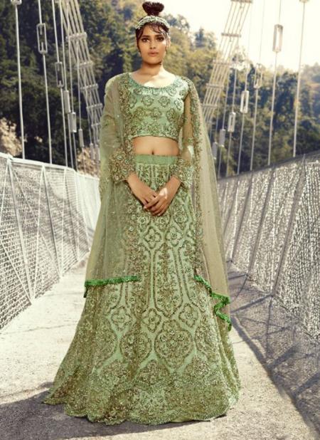 Light Green Net Bridal Wear Embroidery Work Lehenga Choli