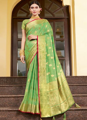 Light Green Silk Festival Wear Weaving Saree