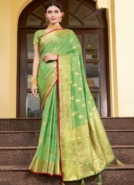 Light Green Silk Festival Wear Weaving Saree
