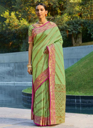 Light Green Silk Party Wear Weaving Saree