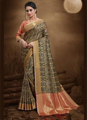 Light Grey Bhagalpuri Silk Wedding Wear Zari Work Saree