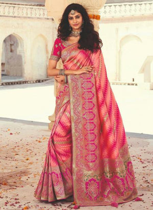 Light Pink Banarasi Silk Wedding Wear Weaving Saree