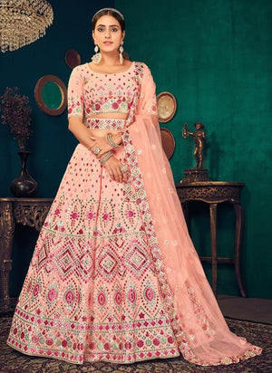 Light Pink Georgette Traditional Wear Thread Work Lehenga Choli