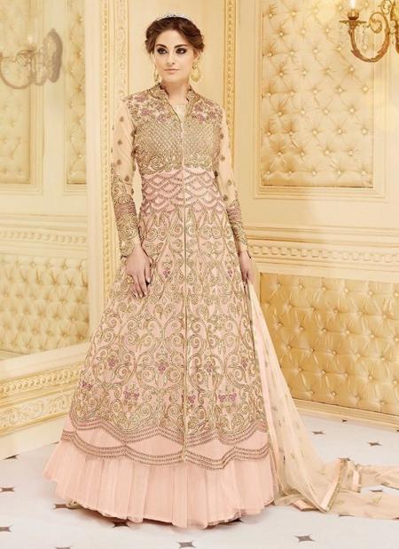 Light Pink Net Reception Wear Heavy Embroidery Work Anarkali Suit