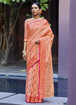 Light Pink Silk Party Wear Weaving Saree