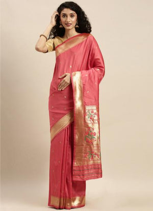 Light Pink Silk Wedding Wear Weaving Saree