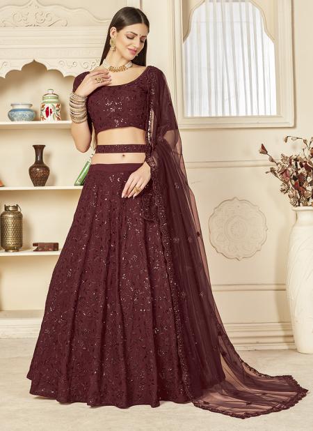 Maroon Georgette Party Wear Sequins Work Lehenga Choli