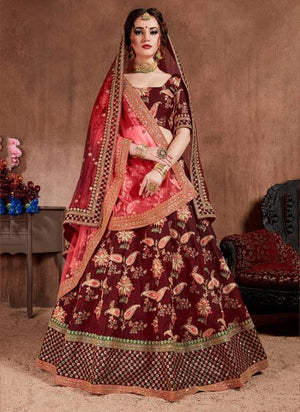 Maroon Tapeta Silk Bridal Wear Sequins Work Lehenga Choli