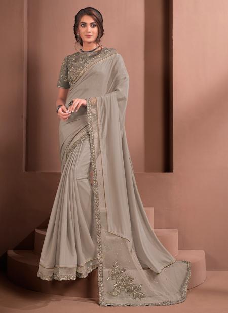 Mouse Grey Silk georgette Party Wear Sequins Work Saree