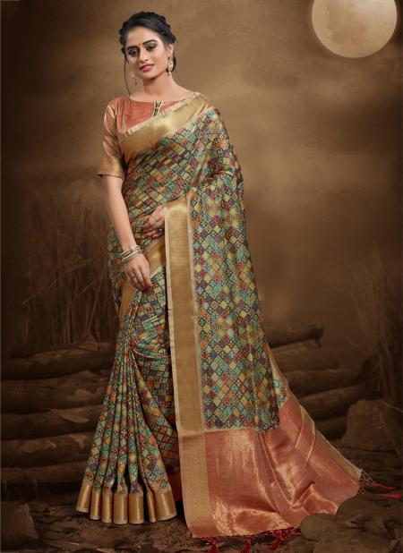 Multi Color Bhagalpuri Silk Wedding Wear Zari Work Saree