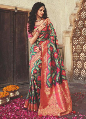 Multi Colour Banarasi Silk Wedding Wear Weaving Saree