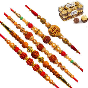 Multicolor Rakhi Set With Ferrero Rocher Chocolate Box