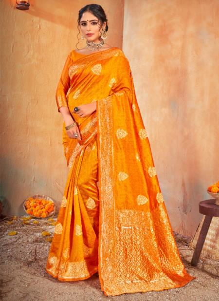Mustard Banarasi Silk Traditional Wear Weaving Saree