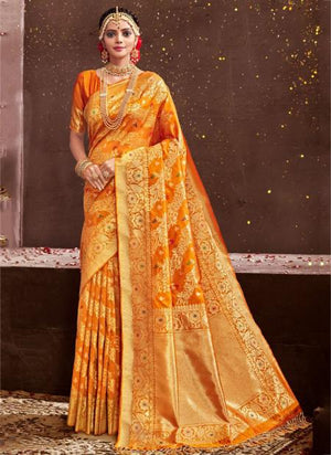 Mustard Silk Festival Wear Weaving Saree