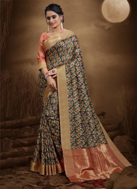 Navy Blue Bhagalpuri Silk Wedding Wear Zari Work Saree