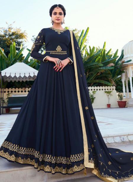 Navy Blue Blooming Wedding Wear Embroidery Work Readymade Salwar Suit