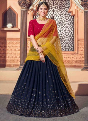 Navy Blue Georgette Party Wear Sequins Work Lehenga Choli