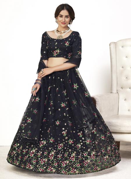 Navy Blue Net Party Wear Sequins Work Lehenga Choli